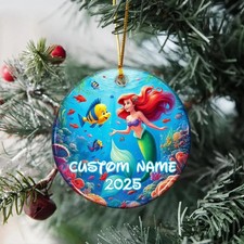 Personalized Name Ariel Ornament, Mermaid Princess 2D Ceramic Ornament