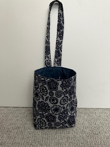 Navy and gray fabric Car Trash Litter Bag Reusable - Handmade