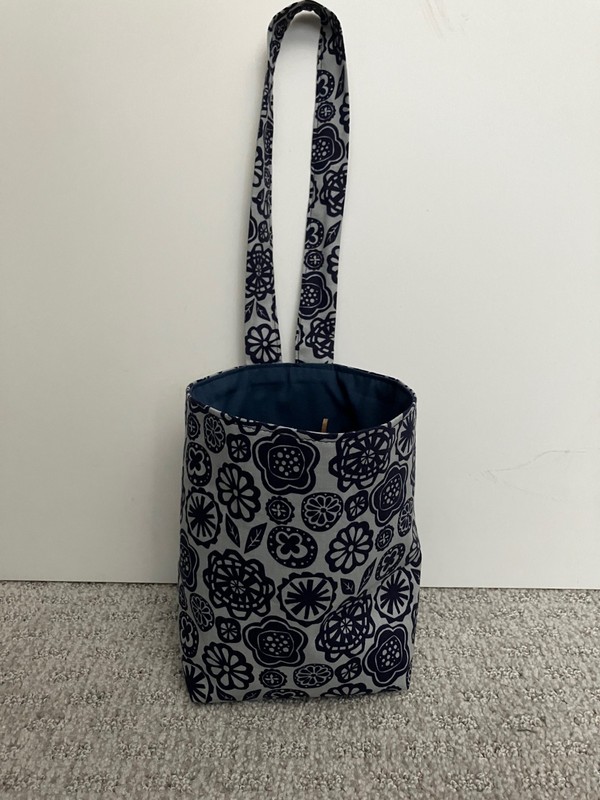 Navy and gray fabric Car Trash Litter Bag Reusable - Handmade