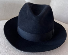 Borsalino Black 100 Fur Felt Classico Hat w/Grosgrain Ribbon 7 3/8"