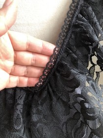 STUNNING VTG ALANA GALE Black Nylon Ruffle Lace Teddy Romper Lingerie SZ L