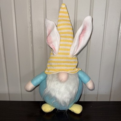 Easter Gnome Décor With Bunny Ears & Yellow/white Gingham Hat 16  Easter Decor