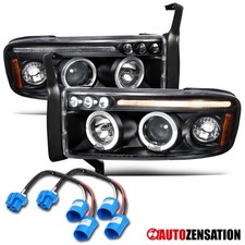 Fit 94-01 Dodge Ram 1500 Sport Black LED Halo Projector Headlight Left+Right