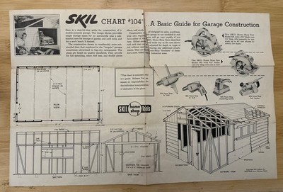 Vintage 1951 SKIL Chart #104 A Basic Guide for Garage Construction Tool Ad Plans