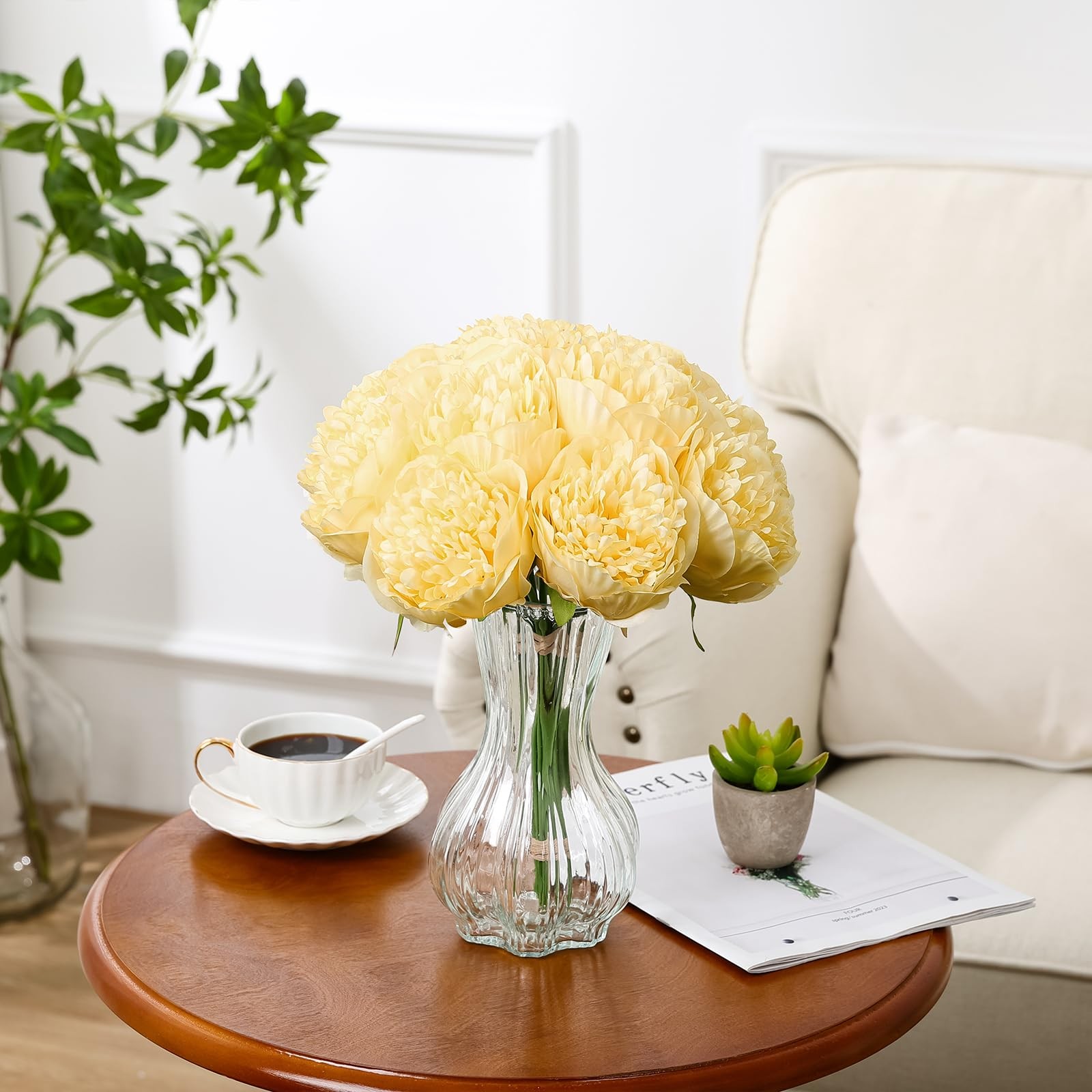 10 Heads Artificial Peony Silk Flower Leaf Home Office Wedding Party Festival...