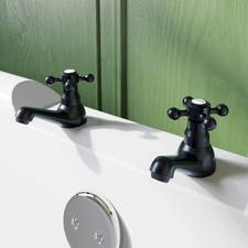 Oxford Bathroom Bath Pillar Taps Set Pair Round Single Cross Handle Matt Black