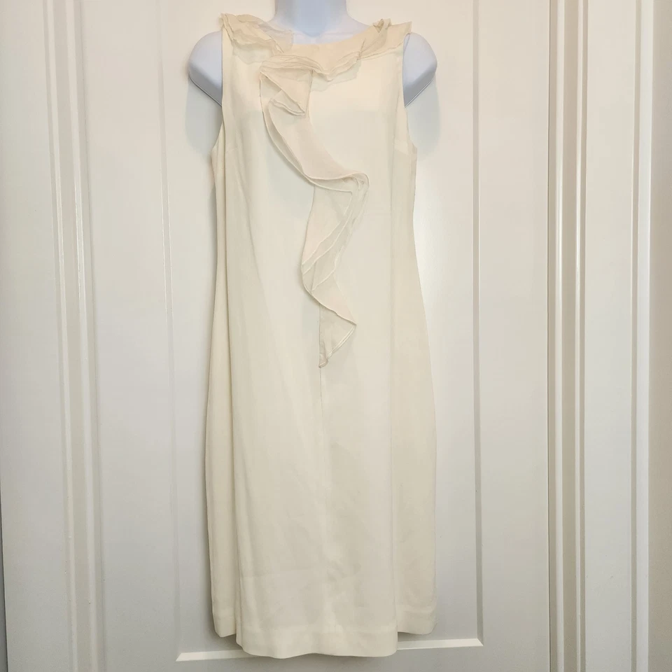 Vestido Anne Klein New York Mujer Talla 6 Crema Marfil Volantes Funda Cóctel Fiesta Foto 2 de 4