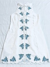 MNG Mango Bow Embroidered Halter Mini Dress White Blue Floral Scalloped Wmns 6