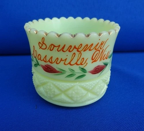HEISEY UG Uranium EAPG Custard Glass Open Sugar Bowl - Souvenir CASSVILLE Wis WI