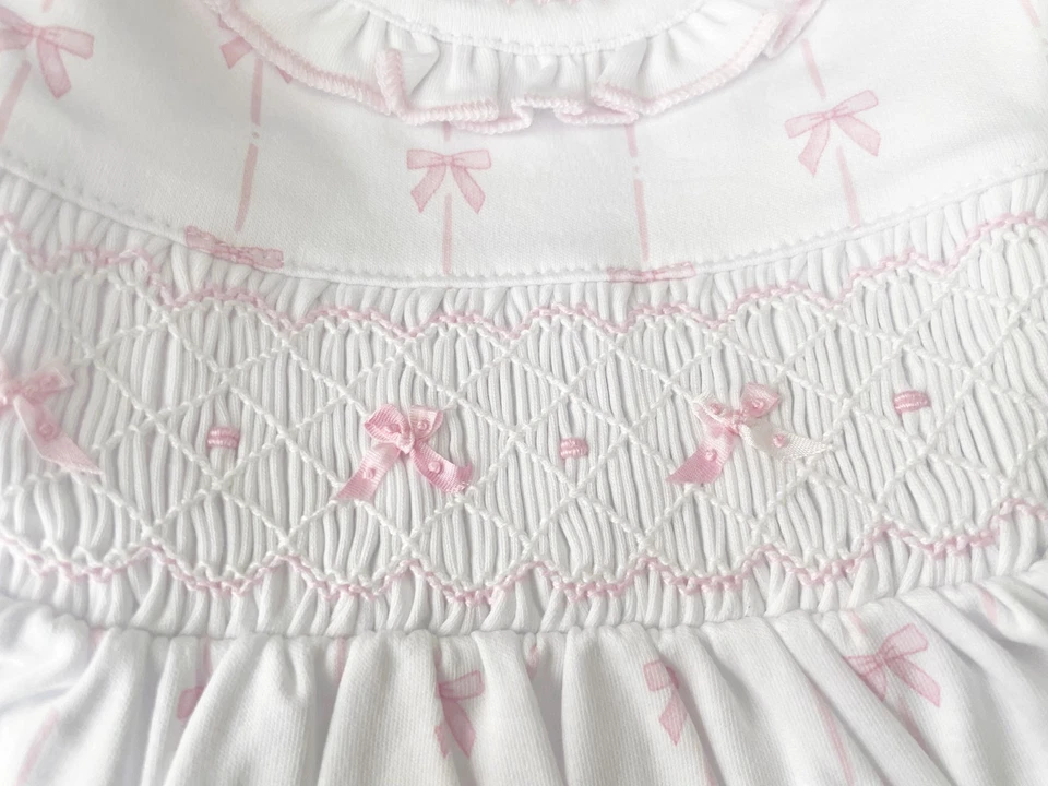 Новый с Ярлыками Magnolia Baby белый розовый Пима хлопок бант со сборками пузырь 3 месяцев 3M девочек - Изображение 2 из 3