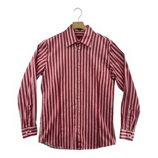 HUGO BOSS Men's Red White Stripe Button Down Dress Shirt Size L