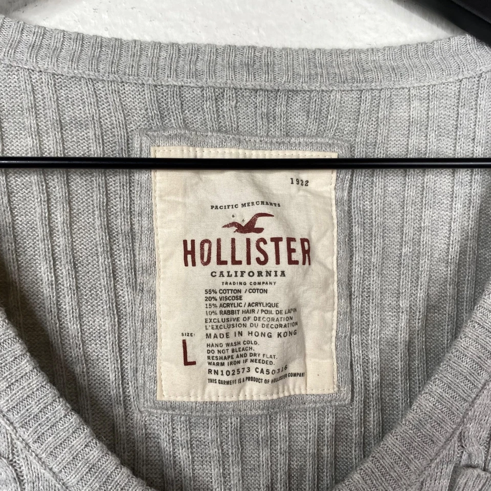 Suéter Henley tejido con cable Hollister vintage para mujer talla L bordado Y2K Bella Foto 3 de 4