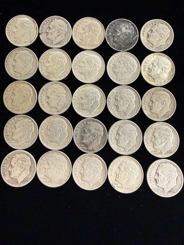 Mixed date Roosevelt Dimes 90% Silver 25 Coin Lot