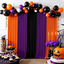 Halloween Backdrop Curtain,10 7Ft Black Orange Purple Party Background Decor for