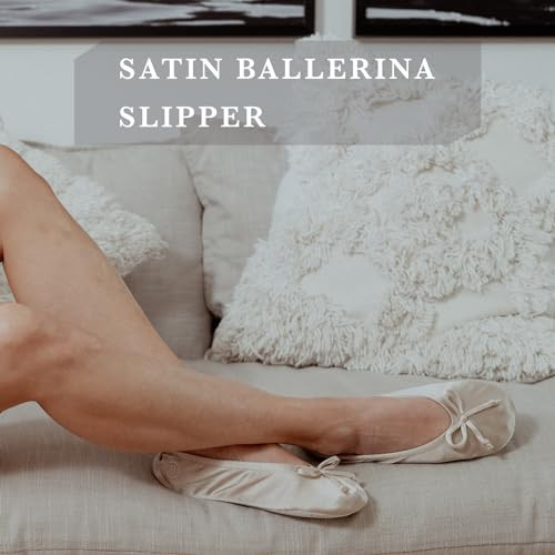 Women's Satin Ballerina Slippers with Classic Ribbon Or 8-9 Black Soft Tie Bow - Bild 2 von 6