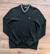 VTG Polo Golf Ralph Lauren Cricket Sweater Mens Black Pima Cotton V-Neck M