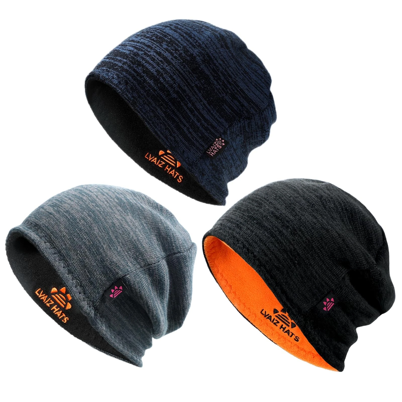 3 Pack Reversible Winter Fleece Lined Beanie Hats for Men Women Warm Windproo...