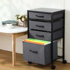 4 Drawer Rolling File Cabinet Mobile Printer Stand Metal Cart with Fabric Ver...