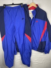 Vintage Nike Tracksuit Mens XL Blue Track Jacket Pants Full Zip Snap Lined