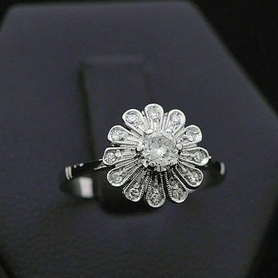 2Ct Round Cut Lab-Created Diamond Flower Engagement Ring 14k White Gold Plated