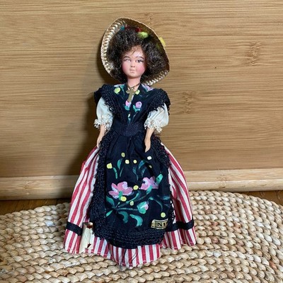 Vintage 7'' French Souvenir Doll from Nice   Folk Costume, Hat, Painted Face