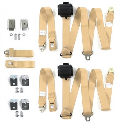 JP Wagoneer 1963 - 1991 Standard 3pt Tan Bench Seat Kit w/Brackets 3 Belts 