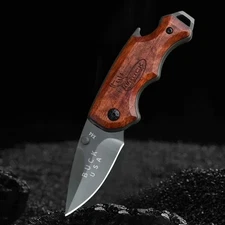 Compact Folding Knife - Wood Handle & Steel Blade Buck USA