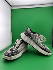 SHUSHOP SELINA Everyday Crochet Wedge Sneaker Black White Size 9