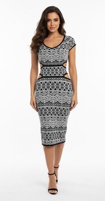 Ali & Jay Los Angeles Black White Knit Bandage Bodycon Midi Dress S Cutout Waist