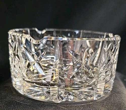 Vintage Waterford Crystal Round Ashtray Vertical & Cross Cuts Star On Bottom