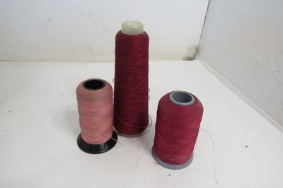 Vintage Sewing Thread - 3 Spools  Pink Burgundy Sewing Mending Crafts