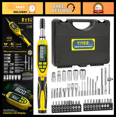 46-Pc Digital Torque Screwdriver Set, 3.5-70.8 In-lbs, ±1% Accuracy, LED Alert,