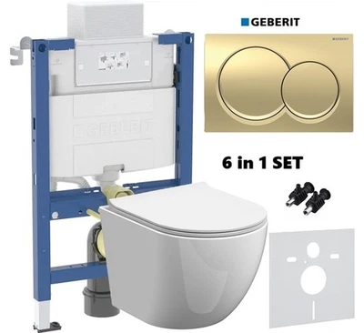 GEBERIT+ANAS Anas Magna Rimless Pan With Geberit Duofix 0.82 Alpha Wc Frame Brass Round Flush