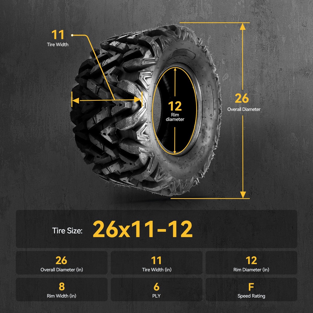 26x11-12 ATV UTV Tires 6Ply 26x11x12 26 11 12 TiresAll Terrain Set