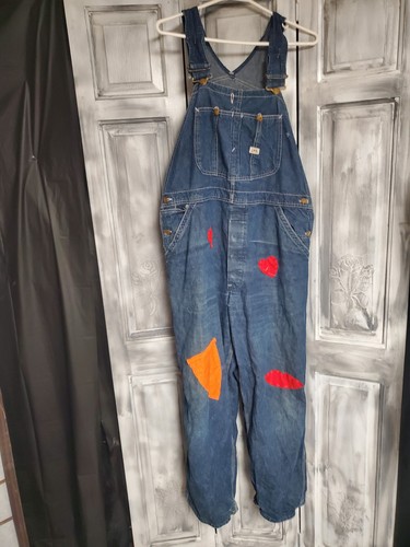 Vtg 40s 50s Lee Jelt Denim Sanforized Bib Overalls Button Fly Union Made 38x29