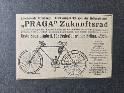 Werbung - "Praga" - Fahrrad - Zukunftsrad, Brünn