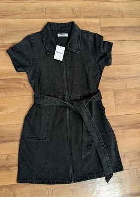 NWT! Showpo Nandini Black Denim Mini Dress Belt 100% Cotton Short Sleeve Sz  8 | eBay