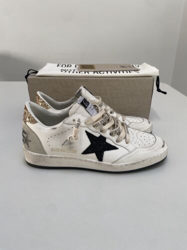 Golden Goose Ball Star Sneaker White Leather/Gold/Black Glitter sz 37 New in Box - Picture 4 of 13