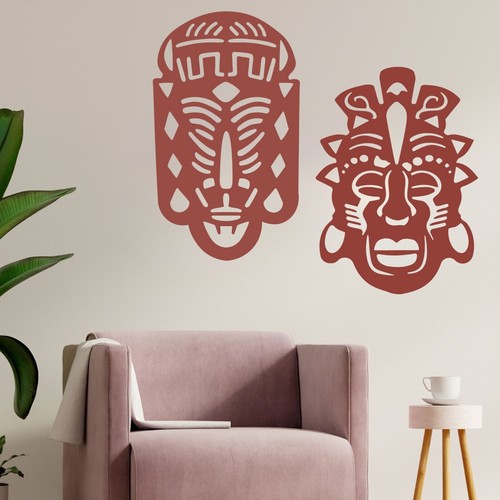 African Safari Masks Set Tribal Faces Wall Mounted Metal Home Art Decor Ornament - Picture 37 of 47