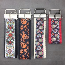 Skull Keychain, Sugar Skulls Key Fob, Halloween Key Chain, Day of the Dead