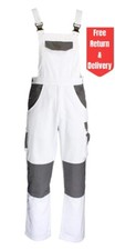 Mens Painters Decorators Bib & Brace Overalls Knee Pad Pockets White Dungarees