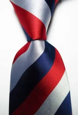 New Classic Striped Red White Blue JACQUARD WOVEN 100% Silk Men's Tie Necktie