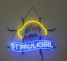 St. Pauli Girl Beer Bier 14"x10" Neon Sign Light Lamp Bar Club Room Real Glass