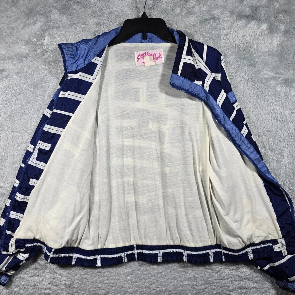 Chaqueta cortavientos Shell Shock vintage para mujer grande cremallera completa diseñador paracaídas Foto 2 de 4