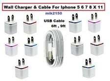 Wall AC Cube Charger  USB Data Cable For All Iphone Models WHOLESALE