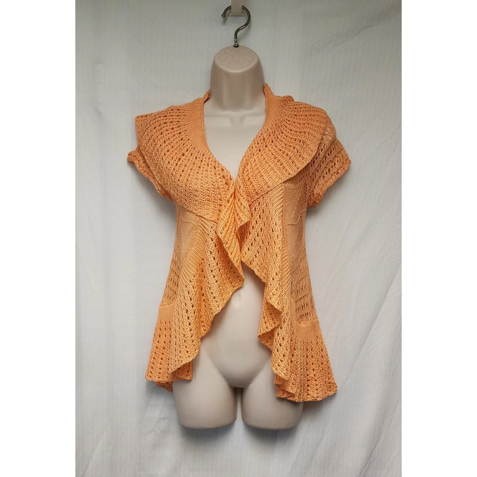 Rue 21 Crochet Open Cardigan Orange Tunic Sweater Size Medium - Image 2 of 4