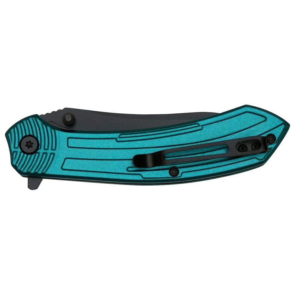 Navaja de Bolsillo MTECH 8" Asistida por Resorte EDC Caza Afilada Mango de Aluminio Afilado TEAL Foto 2 de 4