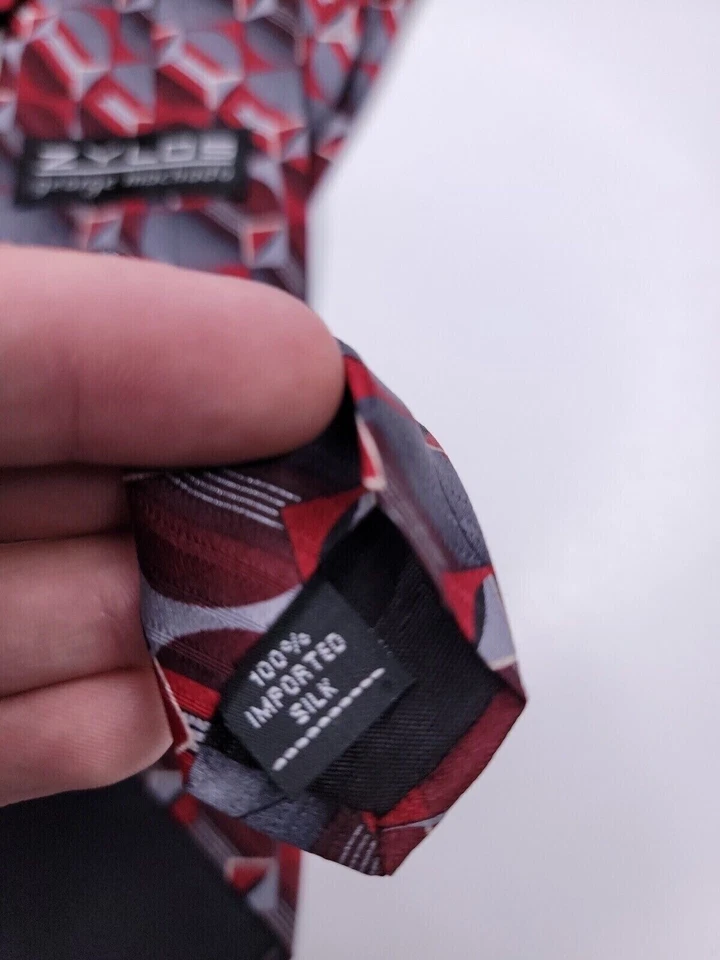 Gravata formal masculina Zylos George Machado 58"Lx3.75"W cinza/vermelha - Imagem 4 de 4