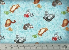 Red Rooster ~ Playful Cats & Kittens Yarn Blue ~ 100% Cotton Quilt Fabric BTY