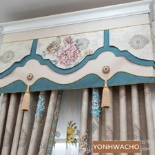 Custom 3D relief French thick jacquard beige cloth curtain tulle valance C1606